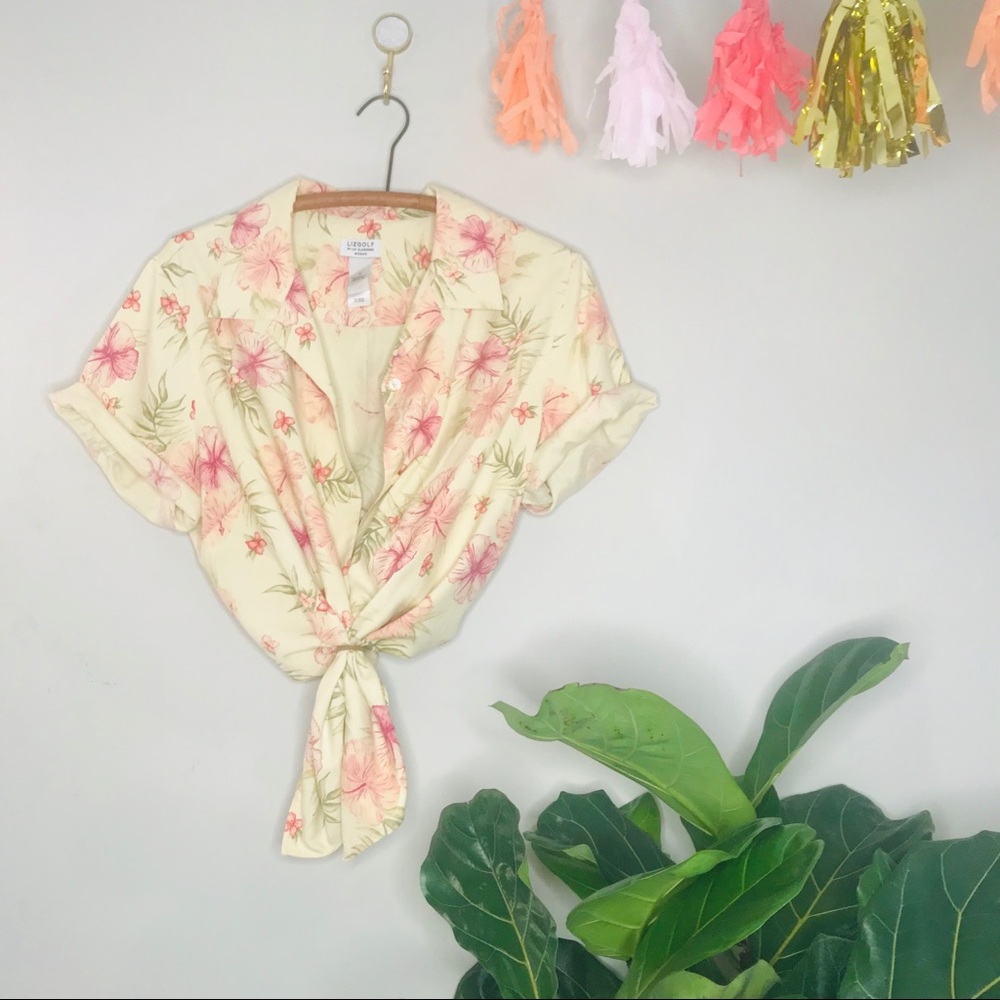 VTG Retro 90’s Floral Silk Pink Button Up Popover - Picture 6 of 7